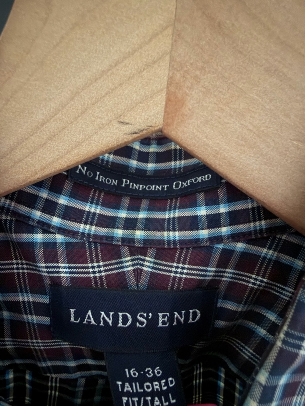 Lands' End Men's tall Plaid Button-Down Shirt with Blue Windowpane Oxford 16 - Picture 4 of 5